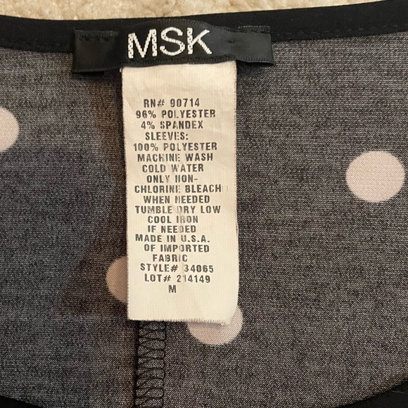 MSK Long Sleeve Black with White Polka Dot Dress Medium - Picture 3 of 6